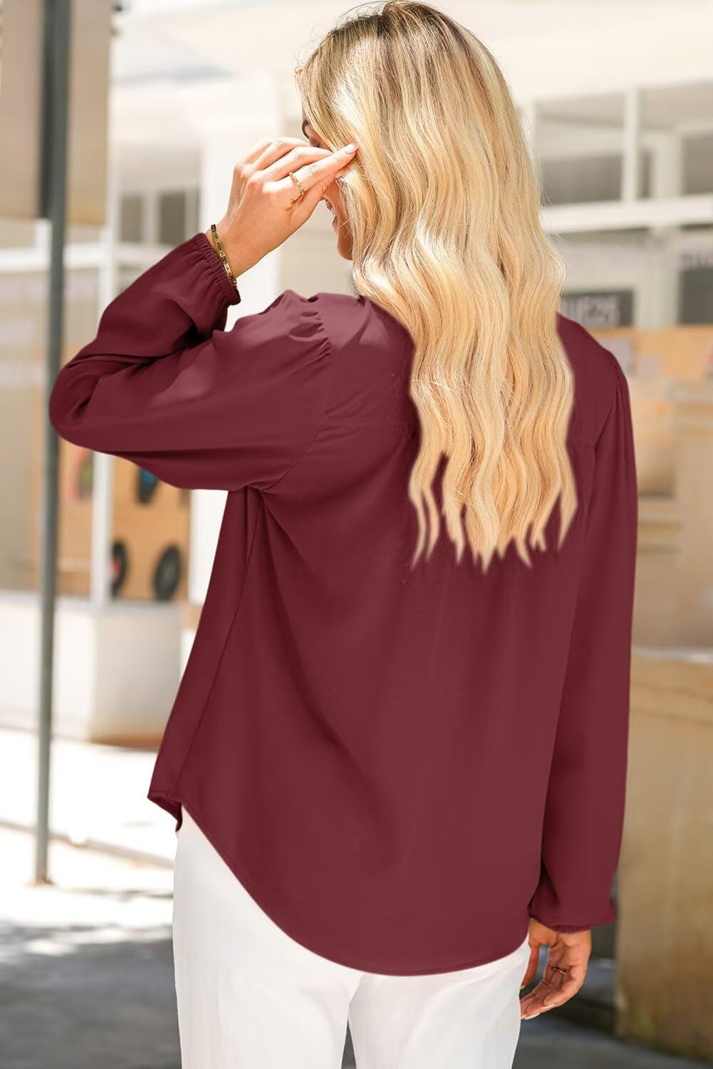 Dokotoo Womens Tops Blouses for Women Dressy Casual Button Down Shirts V Neck Long Sleeve Shirts Business Work Blouses - Image 4