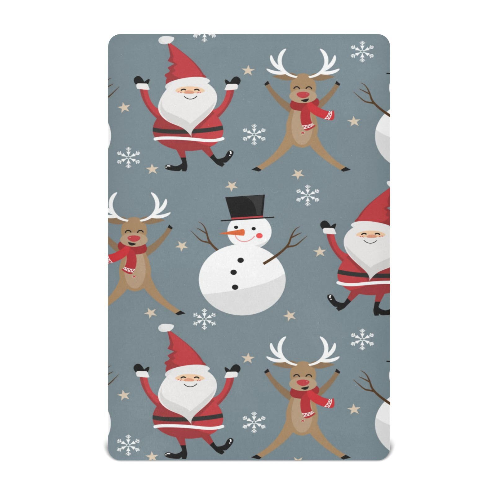 Moudou Christmas Santa Claus Snowman Playard Sheet for Boy Girls, Soft Breathable Fitted Toddler Sheet for Standard Playard Bed Mattress, 39 x 27 x 5 Inch