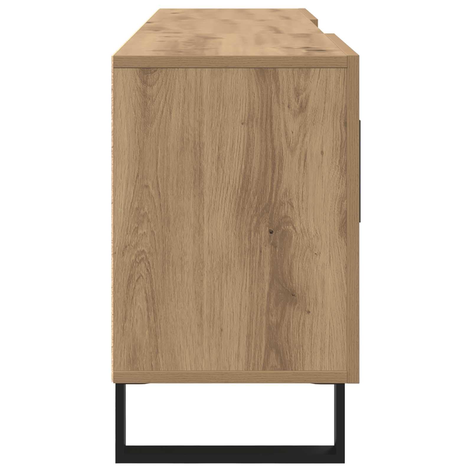 59-Inch Engineered Wood TV Stand with 2 Doors, Oak | Measures 150 x 30 x 50 cm with an open center shelf, providing storage for media players in living rooms.