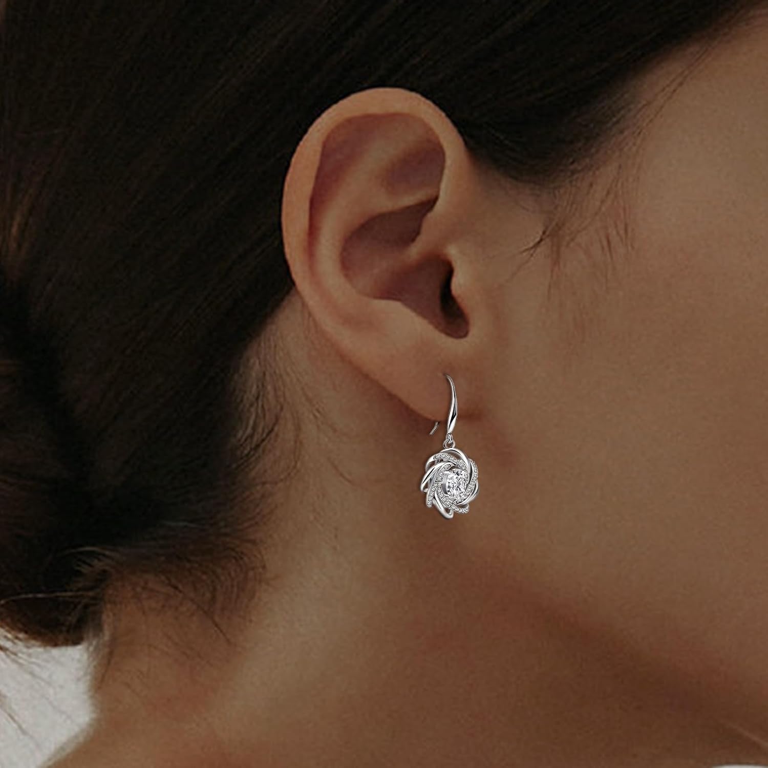 Sterling Silver Drop Dangle Earrings for Women Hypoallergenic Cubic Zirconia Classic Earrings for Sensitive Ears Fashion Ladies Dangling Earring Statement Jewelry Gifts for Christmas Birthday - Image 3