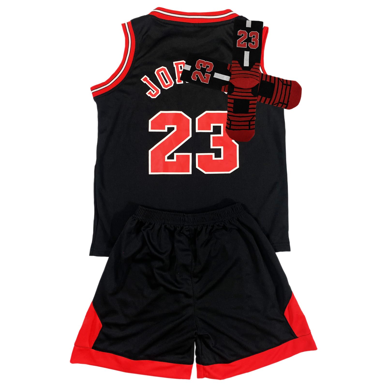 3PC Basketball Jersey Set for Youth Basketball Tank Top + Track Shorts+ Socks Set