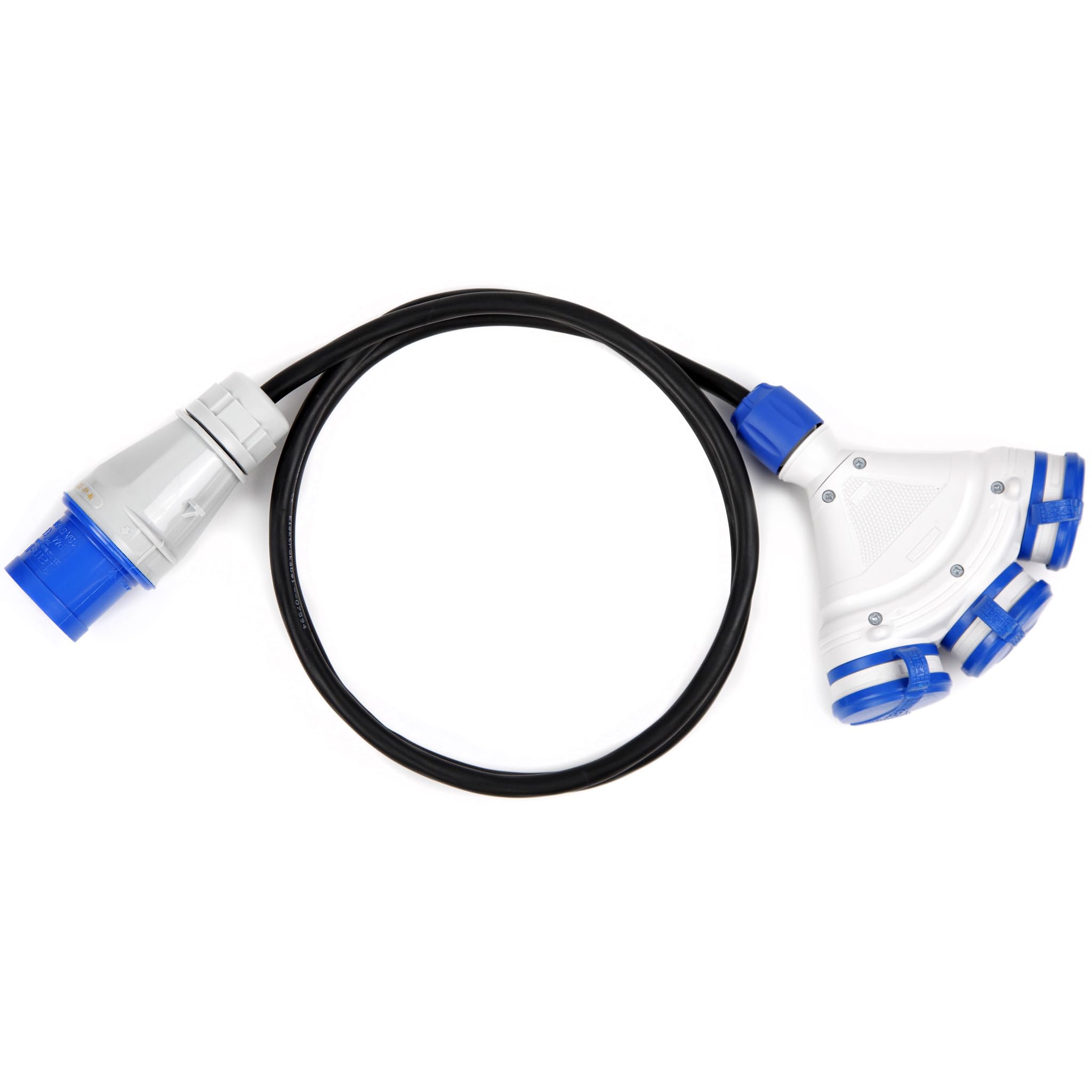 KEL Adattatore da campeggio CEE in gomma 1,5 m – 3 prese 230 V/16 A triple prese Schuko, sezione cavo 3 x 2,5, IP44 per uso esterno, campeggio, caravan e roulotte