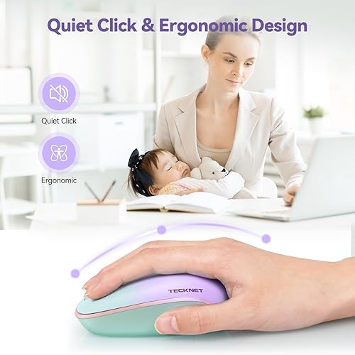 Miniatura 3 de Tecknet Mouse inalámbrico, mouse silencioso de 2.4 GHz con receptor USB, 4 botones, portátil, inalámbrico, para Chromebook, laptop, computadora,