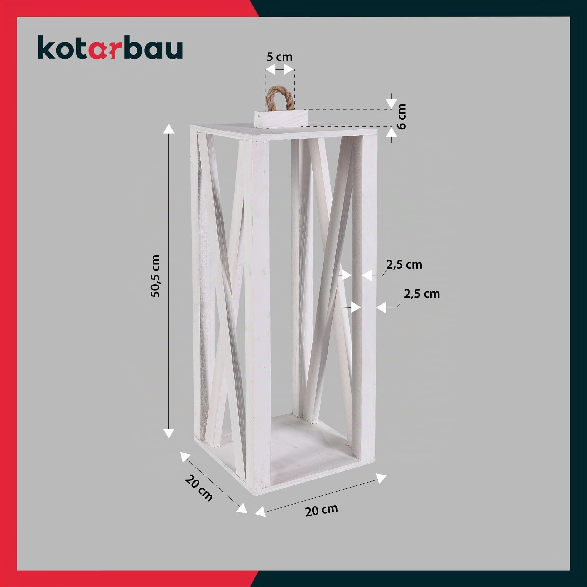 KOTARBAU® Lanterna in Legno Bianca 20 x 20 x 50 cm Lanterna da Giardino in Legno Lanterna per Interni ed Esterni per Soggiorno per Fiori e Candele Lanterne per Matrimonio