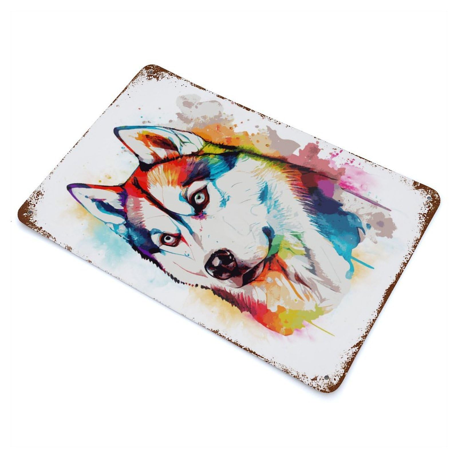 Decorative Tin Sign with Watercolor Siberian Husky Design 11.8"x7.9", for Basement, Hobby Room And Garage Decor, Rustic Home Decor
