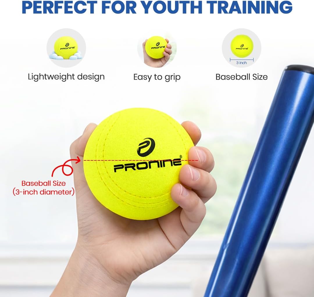 ProNine Sports Indoor Baseball Training Balls Set – 6 Plastic Training Balls & 6 Foam Baseballs – Practice Equipment for Hitting, Fielding & Hand Eye Coordination Drills for Players & Coaches