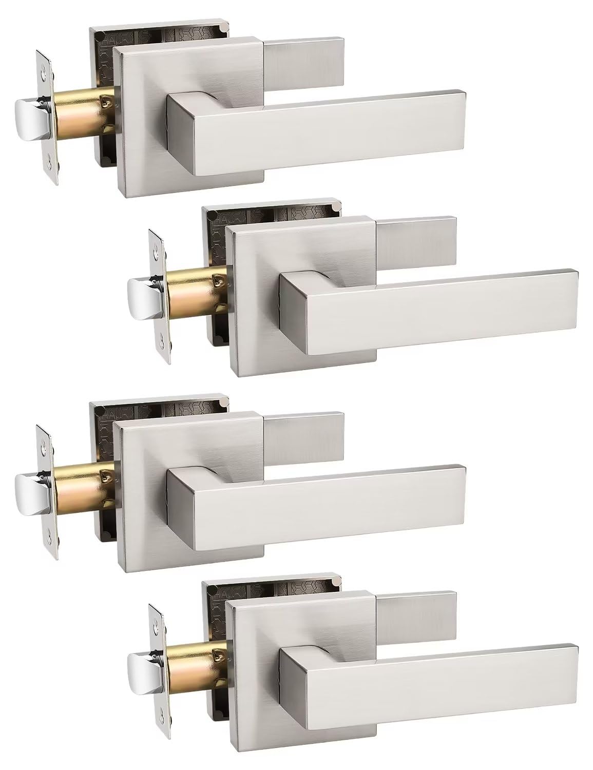 Tinewa 4 Pack Brushed Nickel Passage Door Levers Interior Door Handles, Heavy Duty Closet Hallway Door Handle Sets