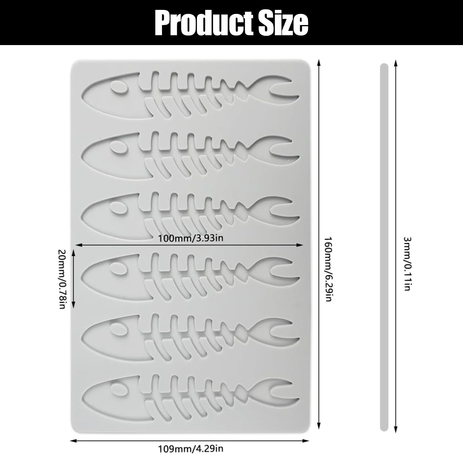 FIBOUND Fish Bone Silicone Fondant Cast, Hollow Candy Cast, Cake and Chocolate Mould, for Decoration (6 Holes) - Image 2