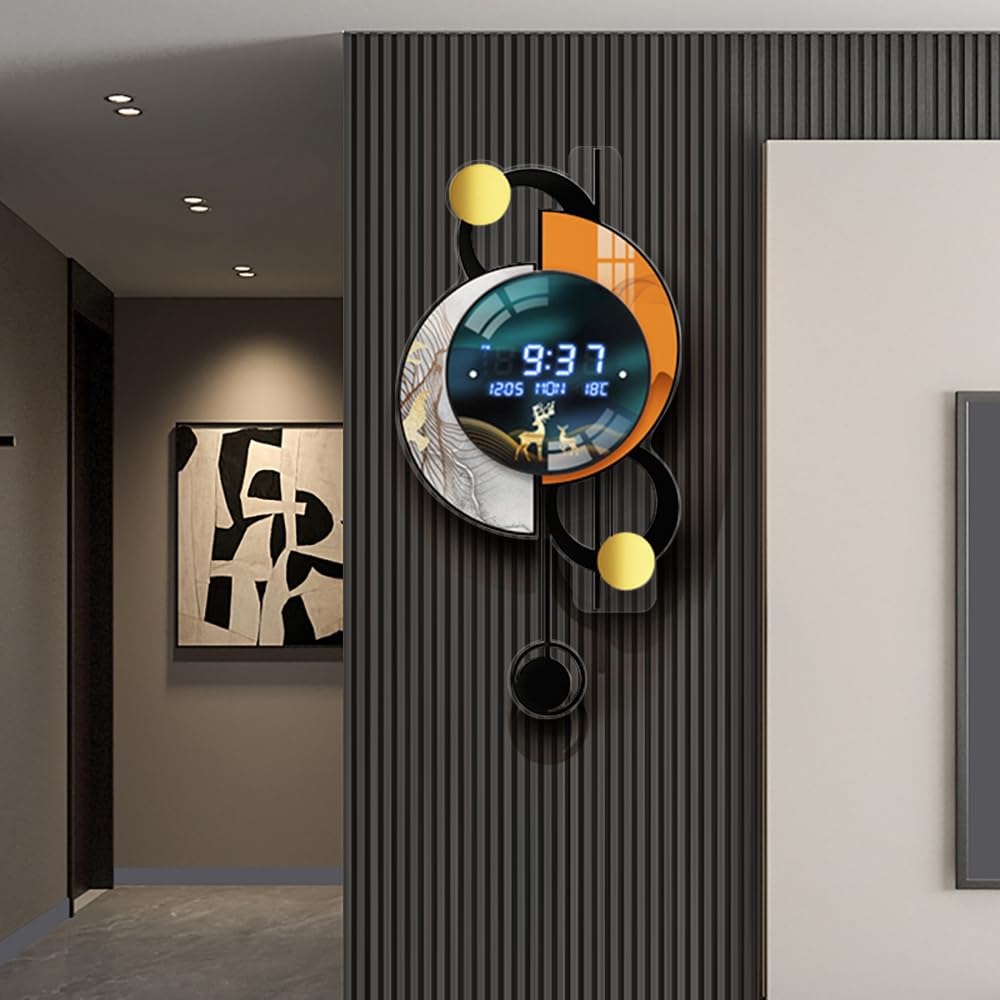 Homary 67 cm LED Wanduhr Modern Multifunktional – Sprachgesteuerte Wanduhr Modern Design mit Digitalanzeige, Temperatur, Datum und Alarmfunktion für Wohnzimmer, Büro, Schlafzimmer– Ideal als Wanddeko