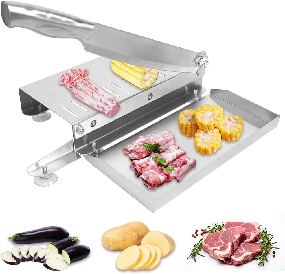 Bone Meat Cutter, Manual Meat Slicer Meat Cutting Machine Ribs Meat Chopper Slicing Machine for Home for Fish, Beef, Chicken, Ribs, Jerky, Vegetable, Deli Food