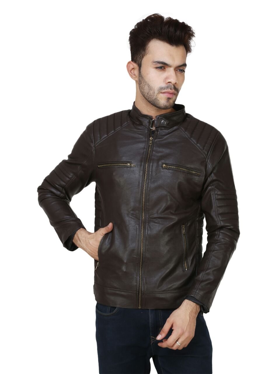 GarmadianBrown Genuine Faux Leather Jacket for Timeless Style, Large(L) Size