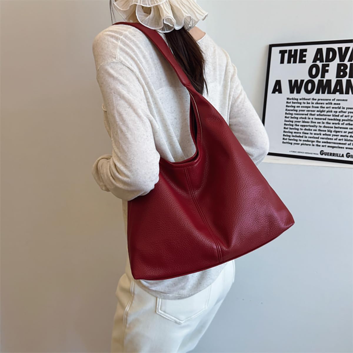 Hobo Bags for Women Slouchy Tote Bag Soft Casual PU Leather Shoulder Purses 2pcs Work Everyday Handbags