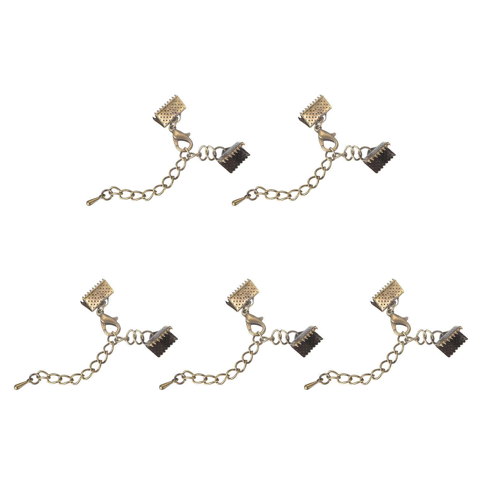 sourcing map 20Sets Ribbon Crimp Clamp Ends with Lobster Claw Clasps & Extension Chain, 10mm Cord End Clasps for DIY Craft Making, Bronze Tone