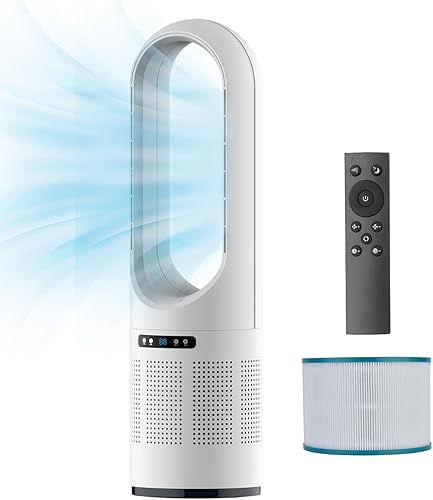 Miniatura 10 de Ventilador de torre, ventilador de enfriamiento sin aspas de 31.5 pulgadas con filtro HEPA 99.97%, ventilador de piso 2 en 1, combo oscilante de 80°