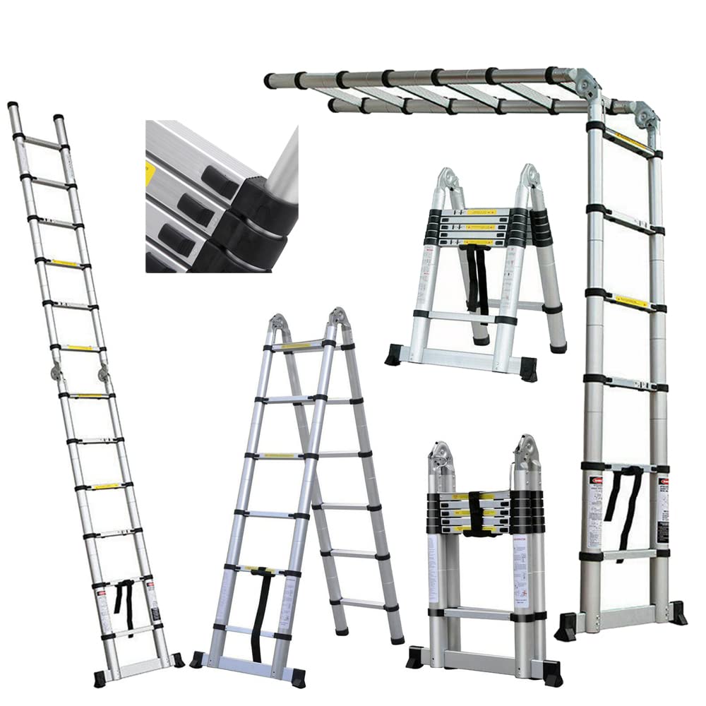 Scaletta telescopica multiuso in alluminio di estensione, 12,5 pit, 3,8 m, pieghevole, compatta e portatile, con telaio ad A, per esterni e interni, 1,9 m + 1,9 m