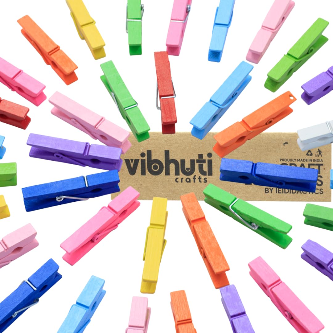 Vibhuti Crafts Wooden Pegs/Clips for DIY Crafts - 2" Big Clips (Multicolor, 40 Pack) - Natural Wood - Ideal for Scrapbooking, Hobby Projects, School Displays (B0931YSGYM) Amazon Price History, Amazon Price Tracker