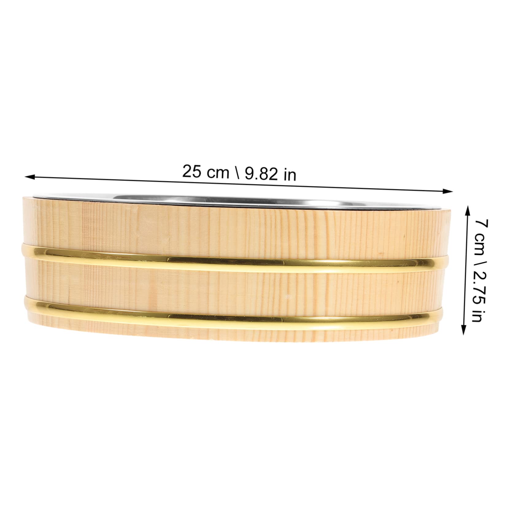 Cubeta de Arroz para Sushi y Bibimbap 25 Cm, Madera Natural Pulida Acero Inoxidable, Absorbe Humedad para Enfriar Arroz, Vajilla Casera para Servir Cangrejos de Río y Refrigerios