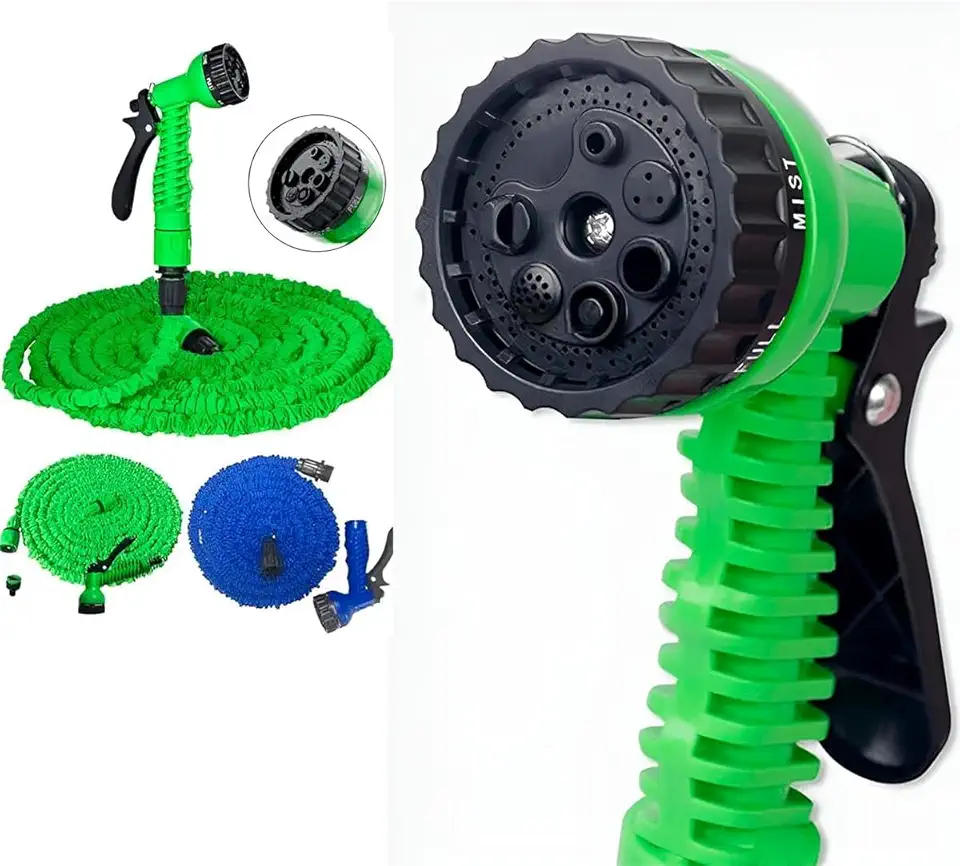 Mangueira Expansível Retrátil, 60 Metros, com Engate Rápido, Sistema Antitorção, para Quintal e Jardim, Verde