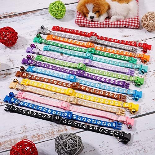 Heyu-Lotus 15-Pack Puppy Collars with Bell, Paw Print Puppy Whelping Collars Quick Release Buckle Adjustable Leash Pet Safety Collars for Puppies and Cats