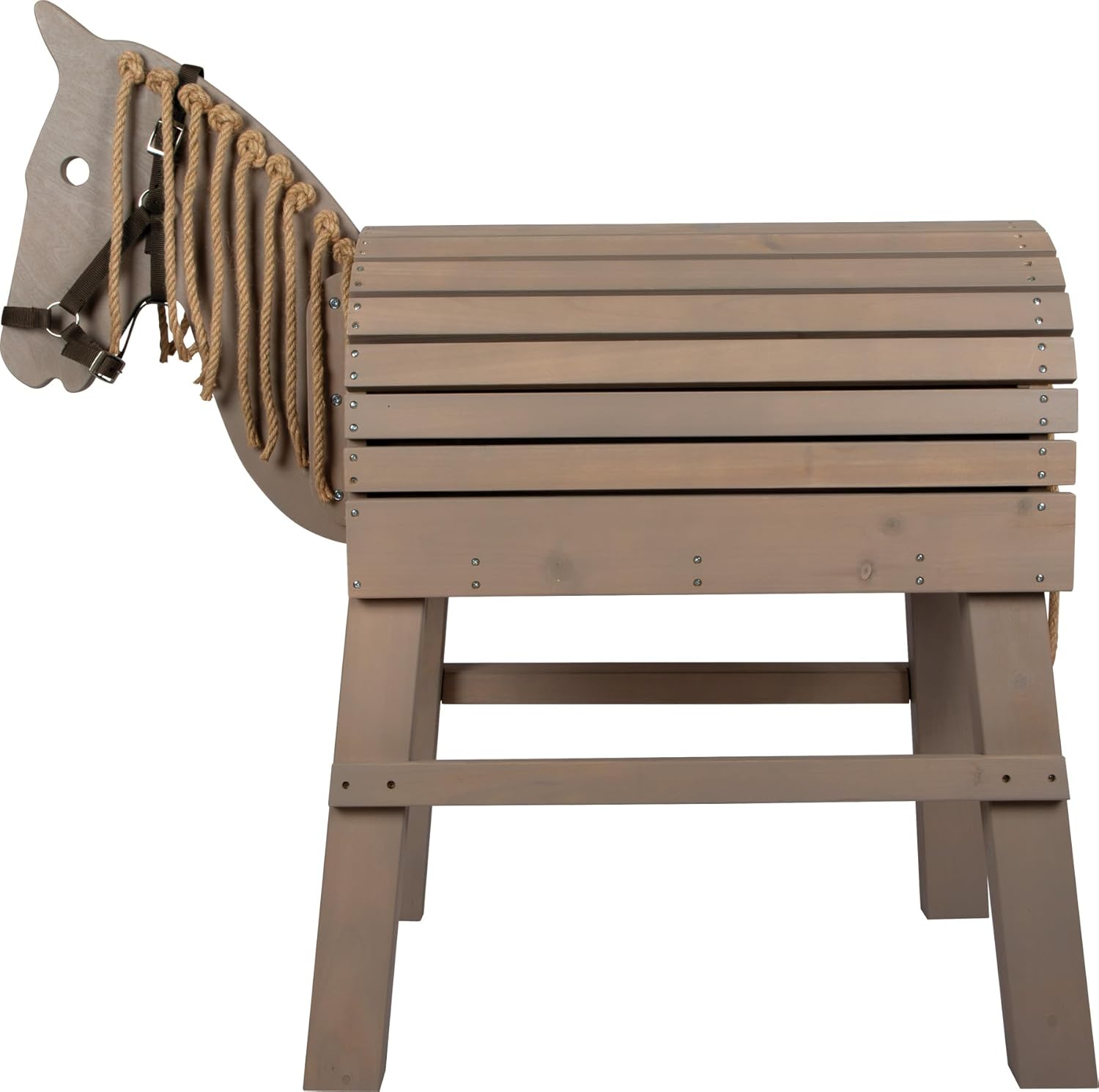 Small Foot Wooden Horse Grey, Weather-Resistant, w/Storage Space & Bridle, Outdoor Riding Horse w/Mane & Tail, 12693