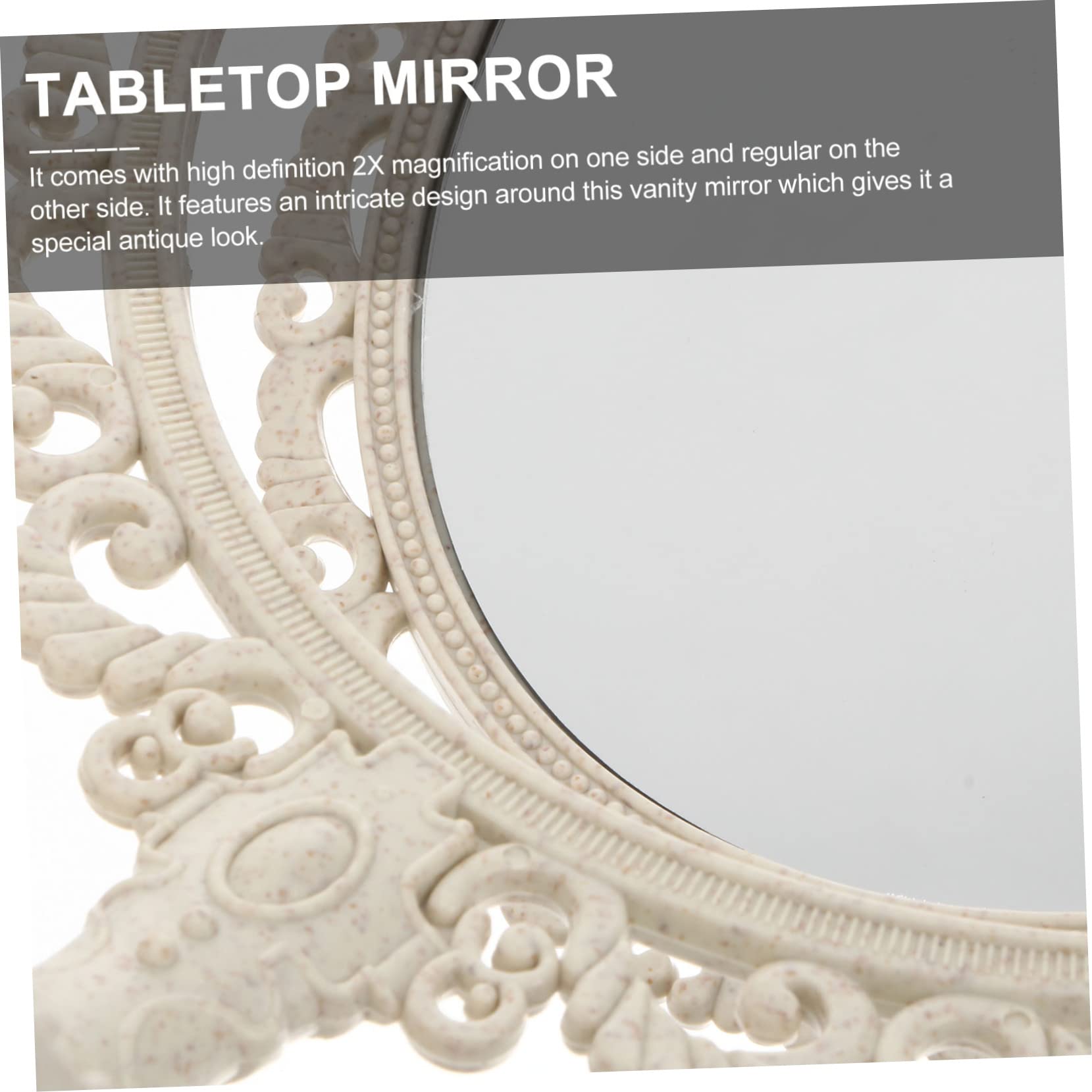 FOMIYES 360degree Double-Sided Makeup Mirror with Magnification Rotation Tabletop Vanity Mirror Beige Antique Design Detachable Base Non-Slip Bottom for Easy Viewing