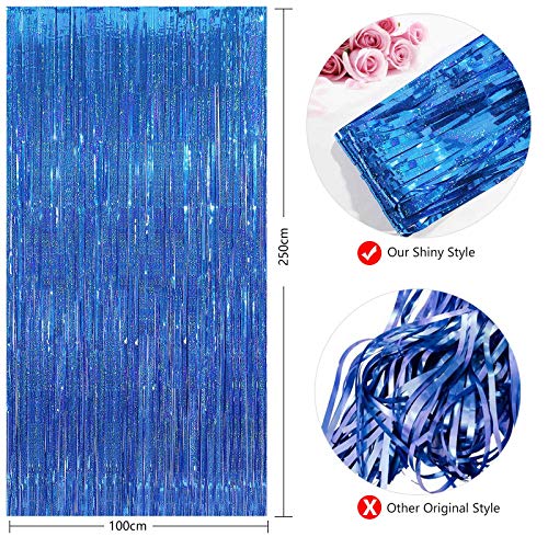 Image of CYLMFC Foil Fringe Curtain - 2 Packs 3ftx8ft Metallic Curtain Backdrop for Birthday Party Decorations Photo Booth Backdrop Christmas Halloween - Deep Blue