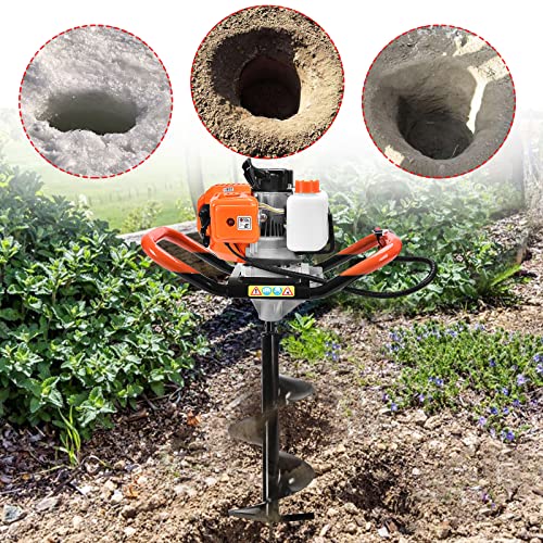 62Cc Auger Post Hole Digger, 2 Stroke Gas Powered Earth Post Hole Digger With 3 Auger Drill Bits(5" & 6" & 8") + 3 Extension Rods For Farm Garden Plant #TOP3