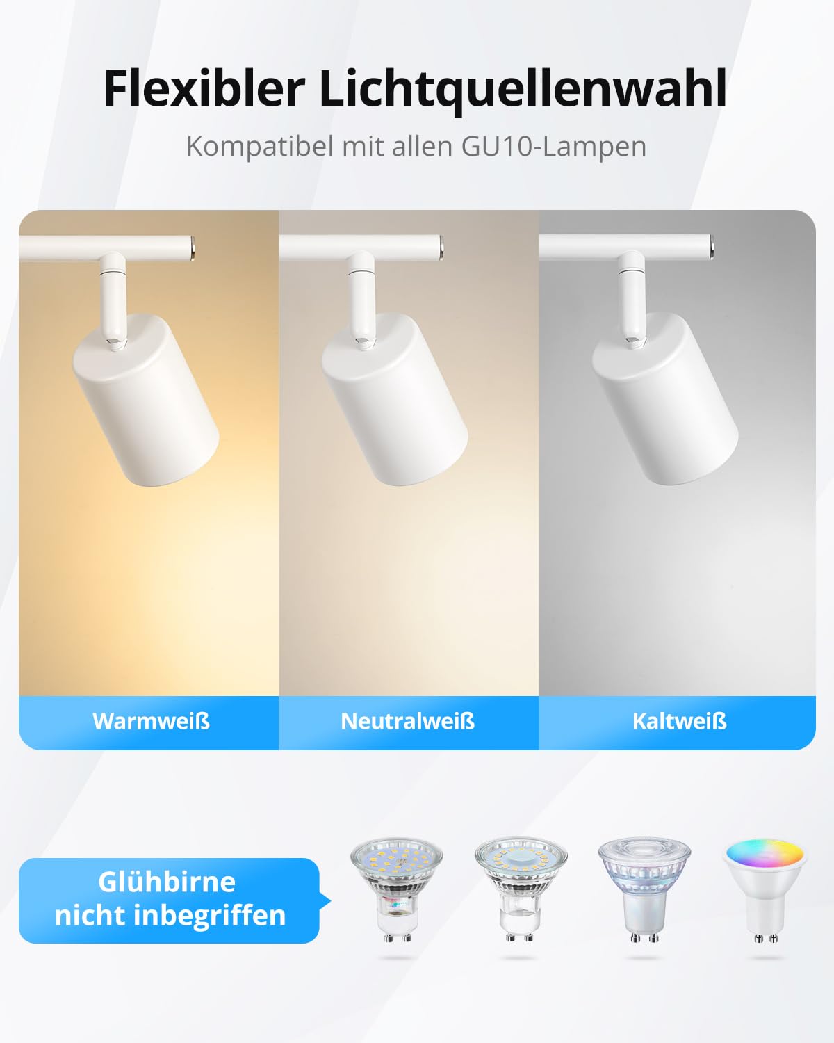 Gr4tec Deckenstrahler Weiß 4 Flammig, GU10 Deckenlampe Strahler Schwenkbar