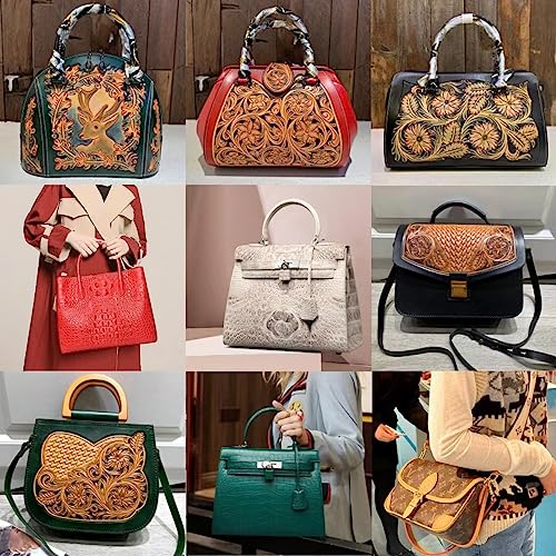 Image of HIONRE Genuine Cowhide Leather Tote Bag For Women Crossbody Bags Satchel Wood Top-Handle Bag Gift for Lady