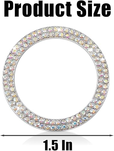 Miniatura 2 de Anillo de decoración de arranque y parada de motor de automóvil con doble diamantes de imitación, 2 calcomanías para botón de arranque, accesorios