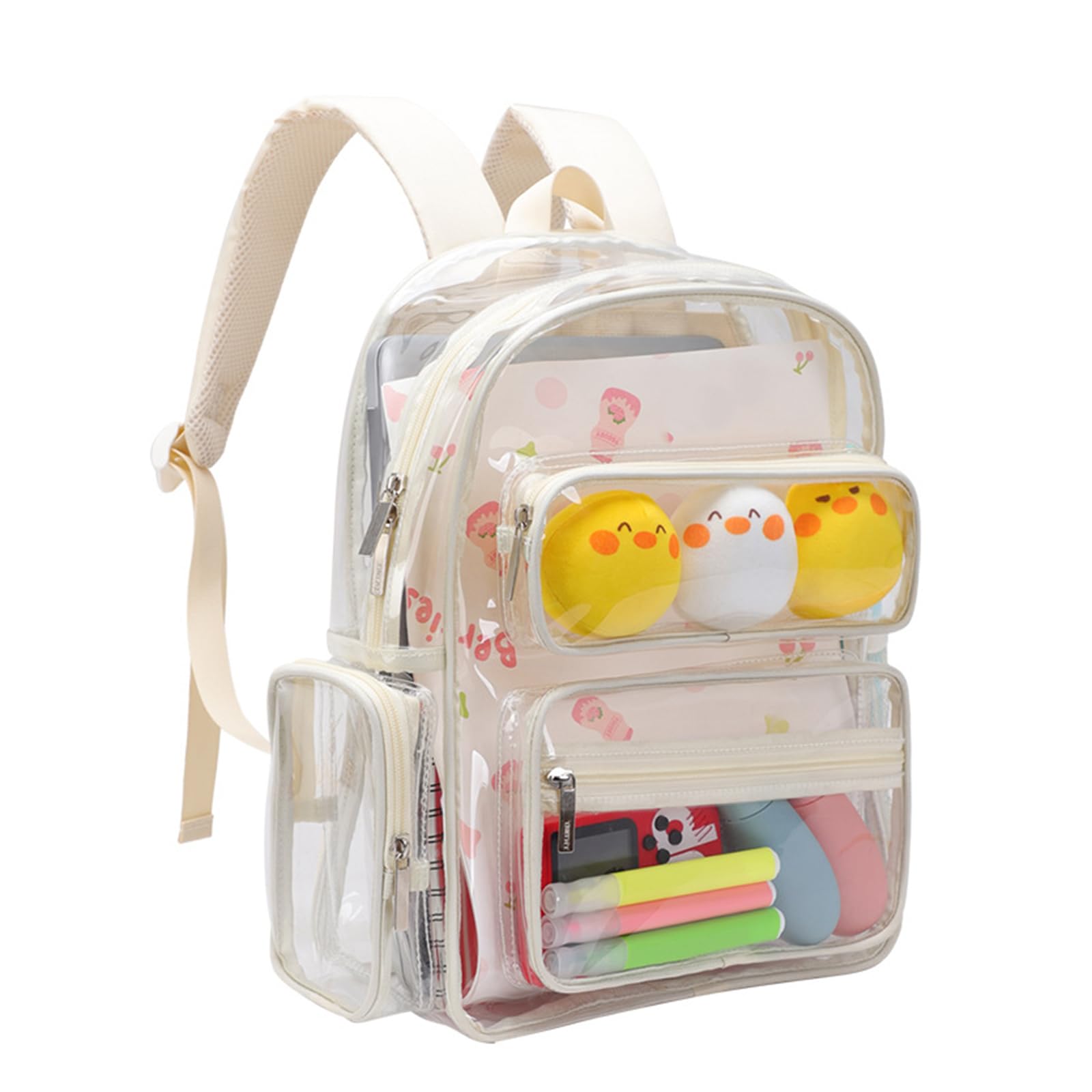Zaino da scuola trasparente per le donne zaino in PVC grande capacità borsa per libri casual adatto per scuola e uso quotidiano Libro trasparente, Nero , Medium