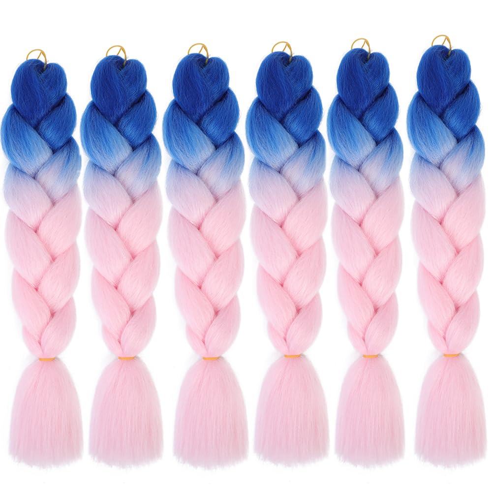 blue pink Braiding Hair Extensions 6 Packs Ombre Jumbo Braids Hair Hot water setting synthetic kanekalon Hair for Box Braids Crochet Twist Hair for women girls - Image 2