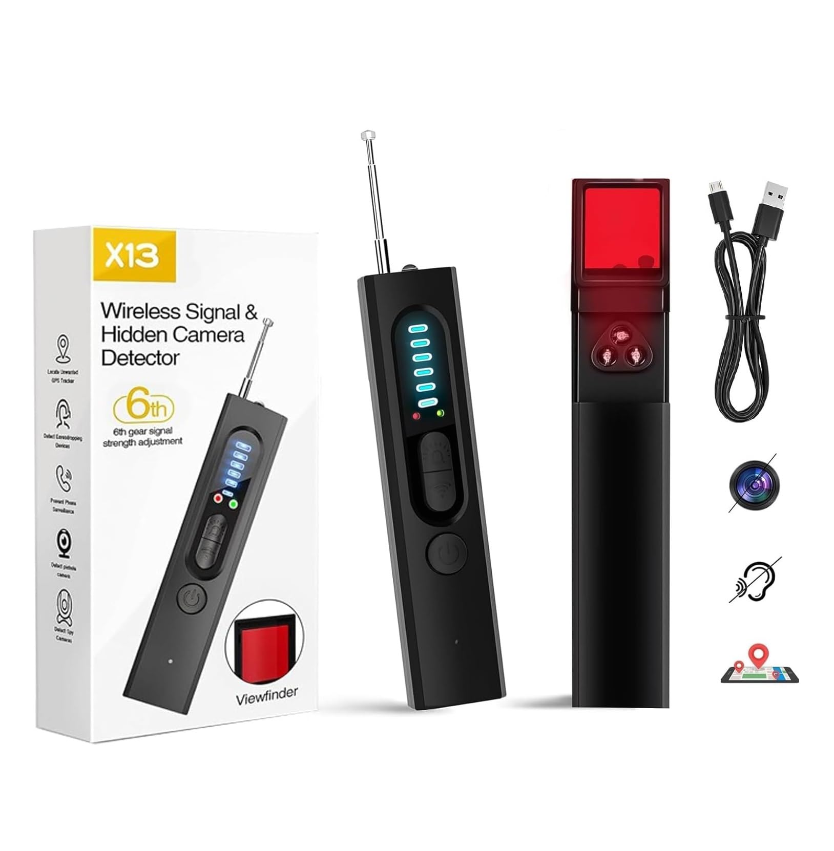 Luteti Hidden Camera Detector - Pocket Sized Anti Spy/Bug Sweeper Listening Device GPS Tracker Detector, RF Wireless Signal Scanner, Red LED for Home, Bathroom, Office, Travel-image-46