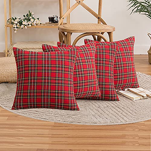 Lot de 4 Housses de Coussin à Motif Tartan écossais, Classiques et durables, Douces et Confortables, Peuvent être utilisées sur Le canapé de Salon, Become...