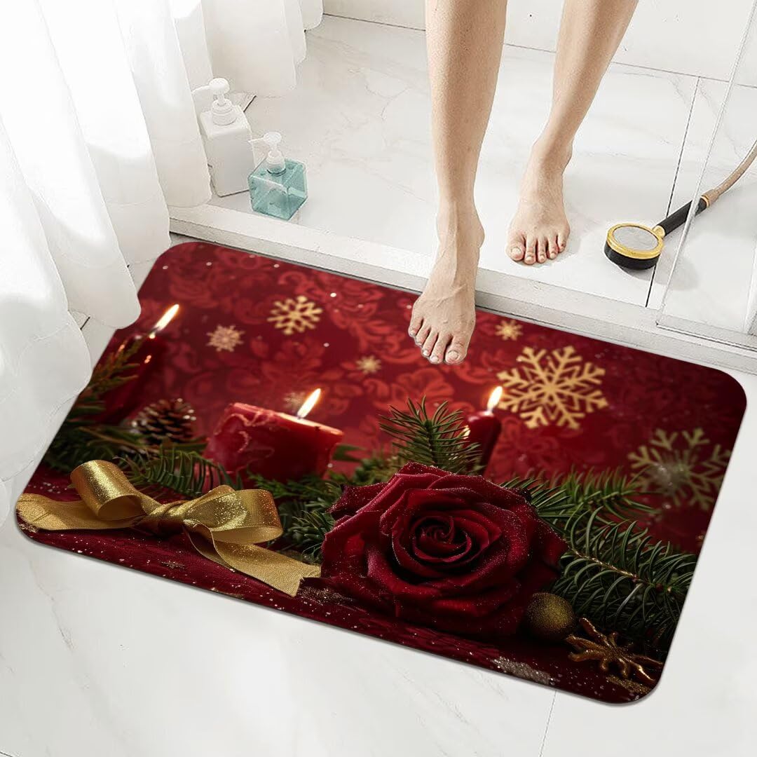 Badematte Rutschfester 90x150cm, Super Absorbierende Badezimmerteppich, Schnelltrocknende Badteppich Badvorleger Rutschfest Waschbar Teppiche Badezimmer, Duschvorleger Extra Dünn Fußmatte Red 5-913
