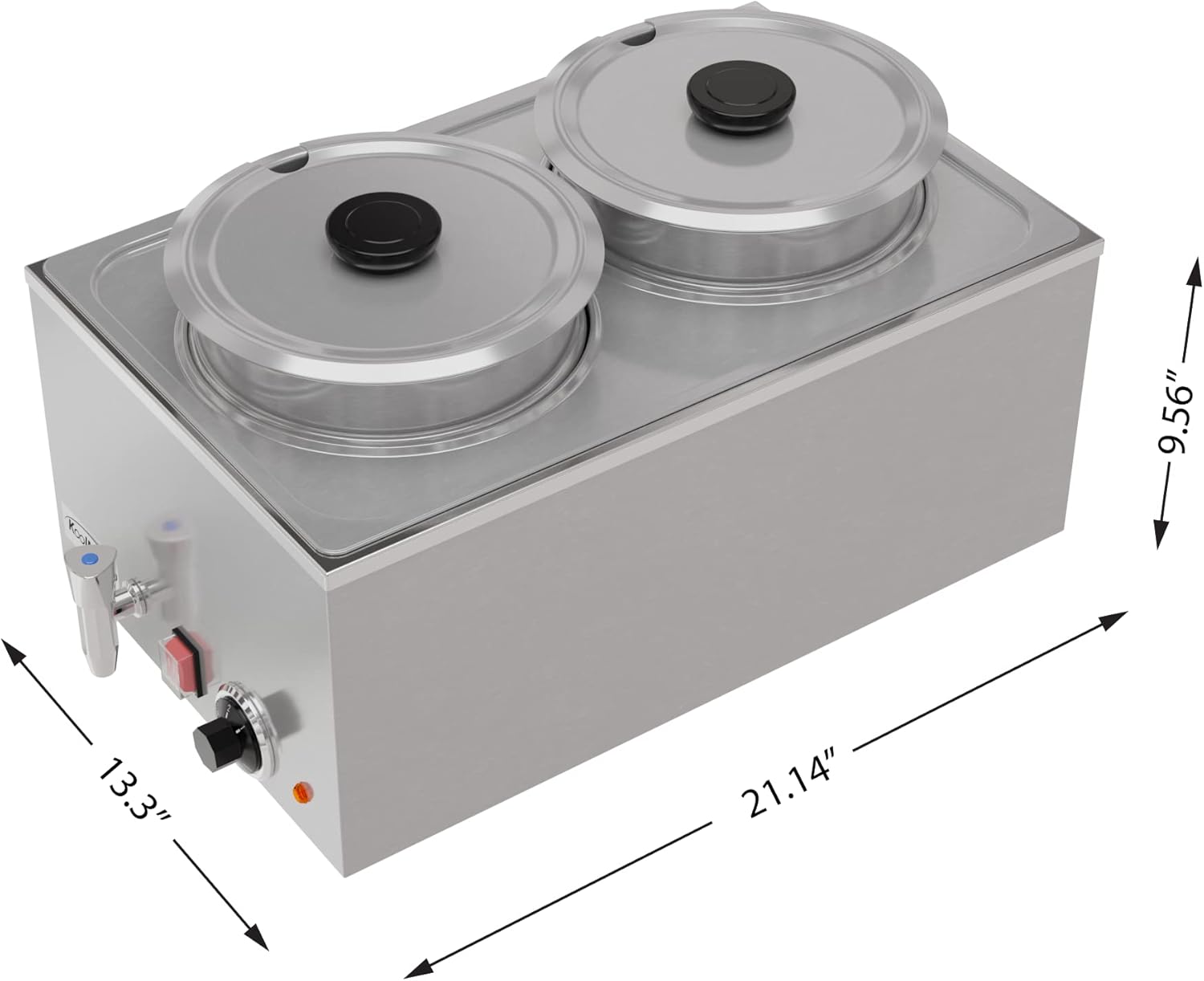 KoolMore Commercial Bain Marie Countertop Food Warmer, Soup Station, and Buffet Table Server with Two Serving Pots and Tap, Stainless-Steel Steamer with Auto Shut Off (CFW-4T), Silver : Everything Else