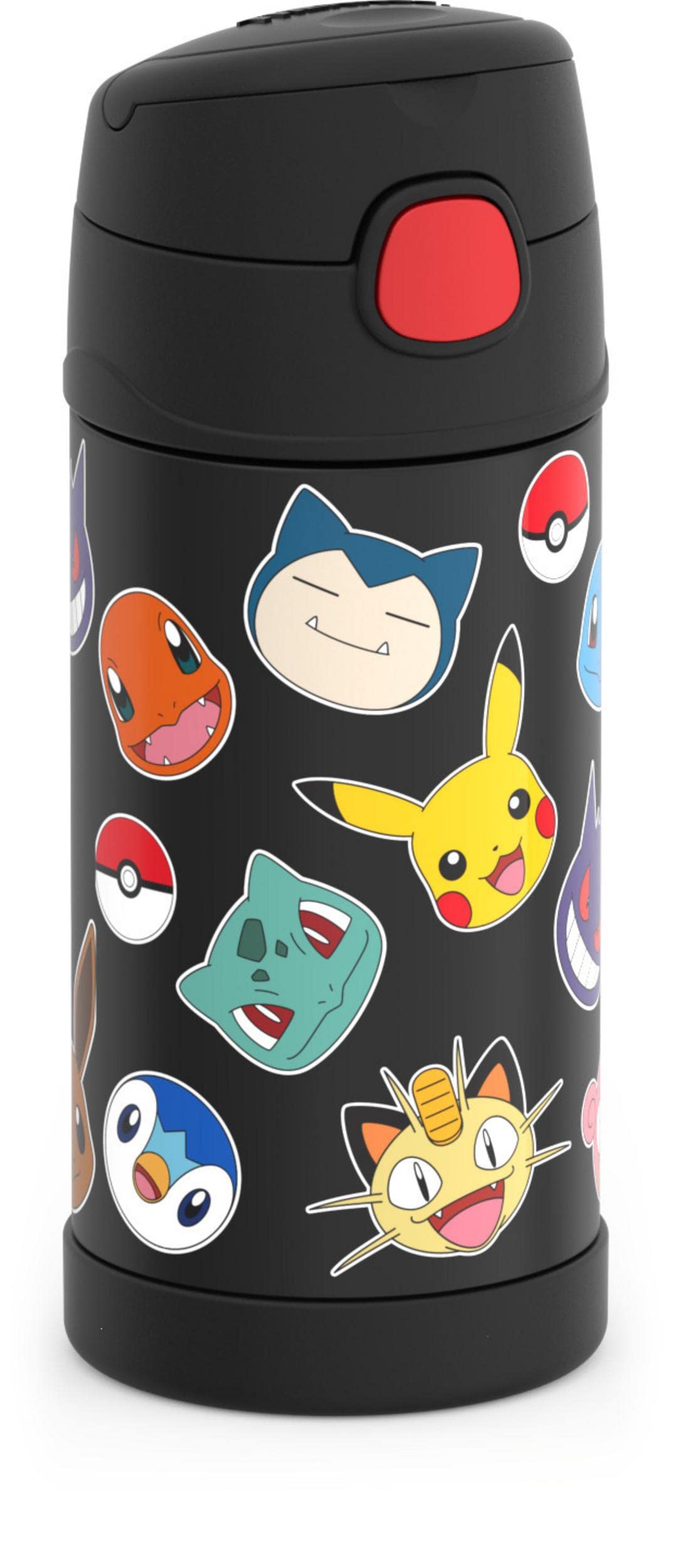 THERMOSFUNTAINER Water Bottle with Straw - 12 Ounce, Pokémon - Kids Stainless Steel Vacuum Insulated Water Bottle with Lid