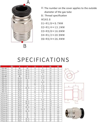 Miniatura 6 de 18 "PT macho empuje en el conector neumático conjunto accesorios rápidos rosca diámetro 0.236 in para industria automática 10 unids
