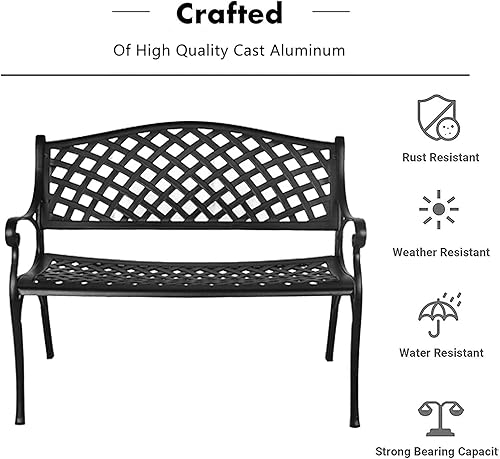 Miniatura 7 de Grepatio Banco de jardín para patio al aire libre, sofá biplaza de aluminio fundido para todo tipo de clima, muebles de parque, patio, porche,