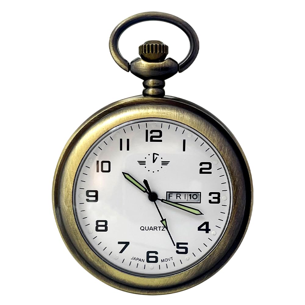 BOSHIYA Smooth Quartz Pocket Watches for Men Classic Arabic Digital Luminous Dial &amp; Day Date Pocket Watch with Chain Christmas Graduation Birthday Gifts
