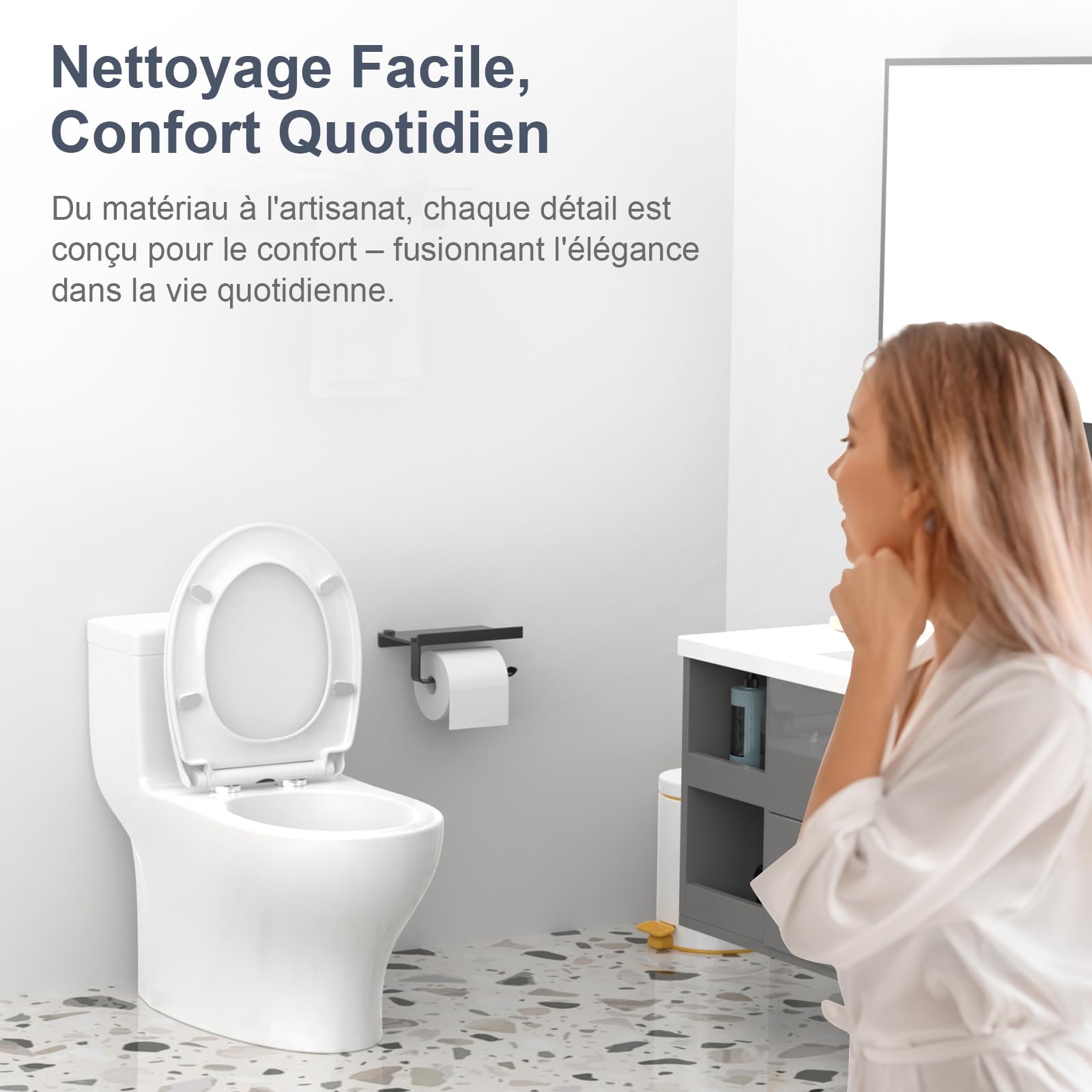 SURFOU Abattant WC Lunette Cuvettes, Cuvette Toilette Avec Frein De Chute Declipsable, Lunettes Toilettes Couvercle Blanche, Abbatants Battant Universel Abbatant Toilettes Blanc Abattants Toilet