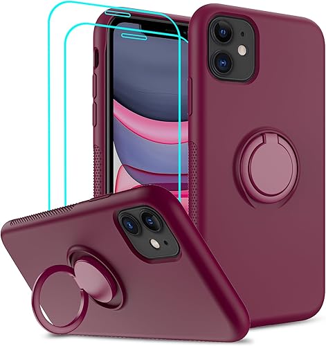 LeYi Funda para iPhone 11 con 2 protectores de pantalla de vidrio para mujeres, niñas y niños, funda de silicona líquida a prueba de golpes con