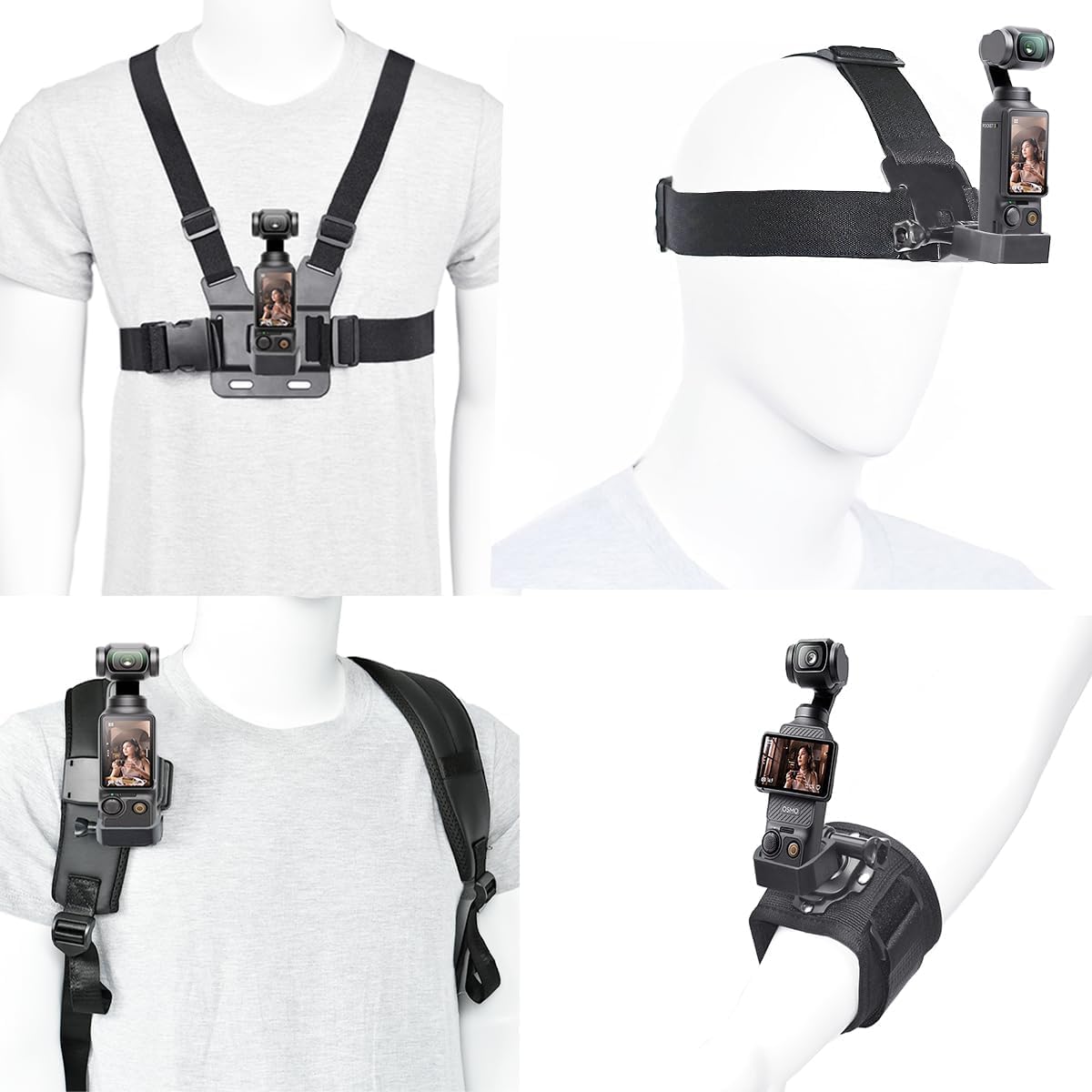 Zestaw akcesoriów do DJI Osmo Pocket3 – uchwyt na pasek piersiowy do Pocket 3, w tym pasek na głowę, uchwyt plecaka i uchwyt na nadgarstek