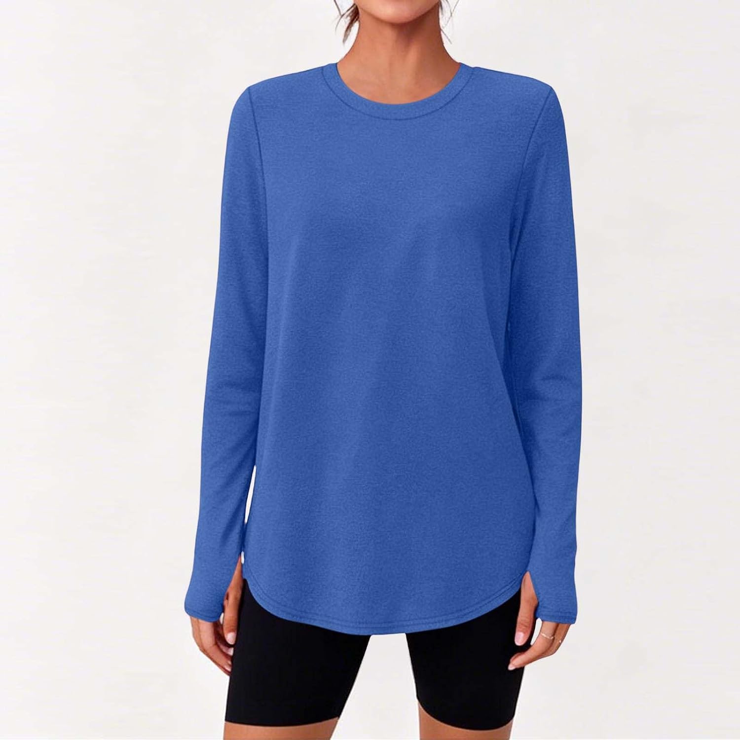 Workout Tops for Women Crewneck Long Sleeve Shirts with Thumb Holes Sun Shirts for Hiking Running Gym Clothes