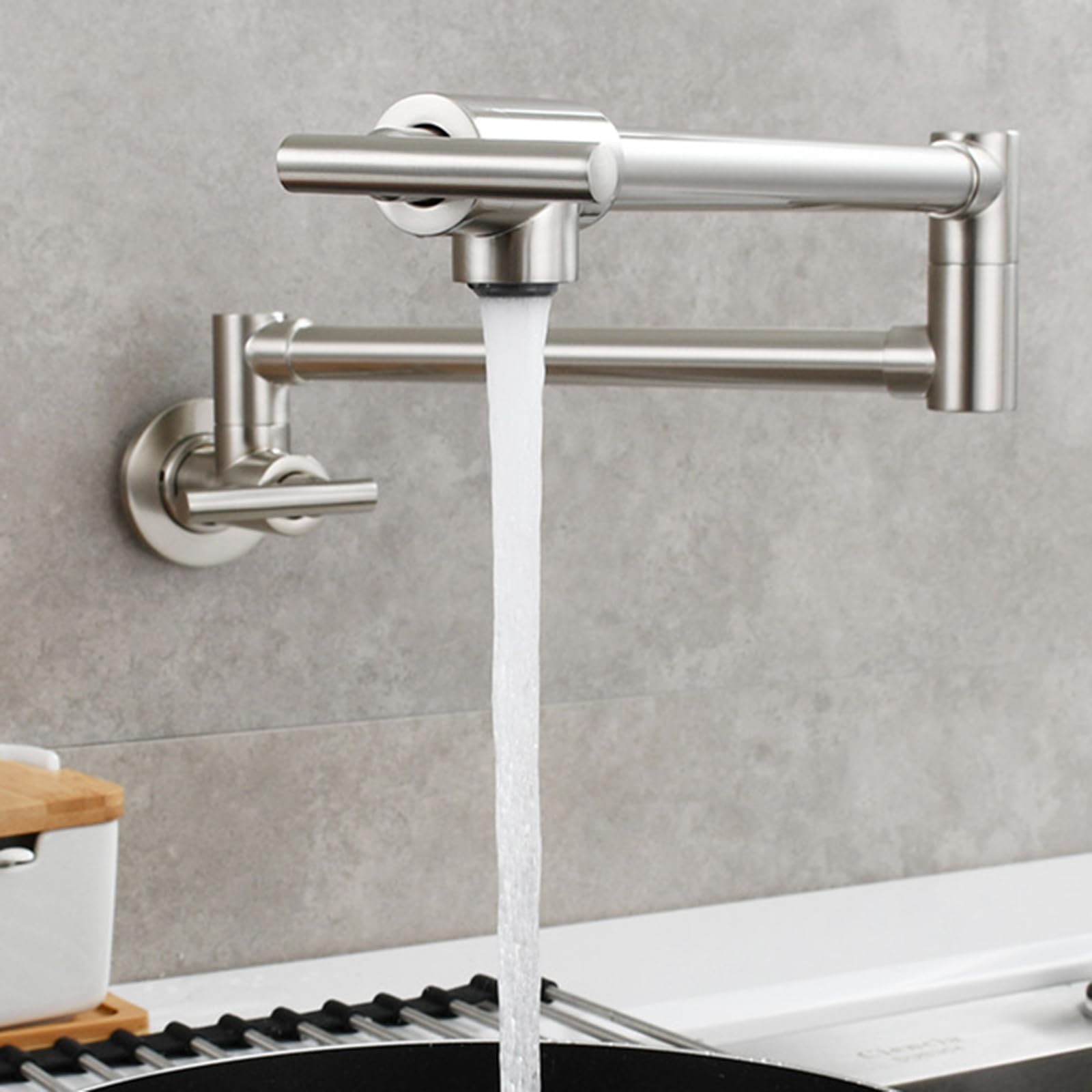 Kitchen Sink Taps Wall Mounted Cold Water Folding Double Switch Swivel Brass Tap