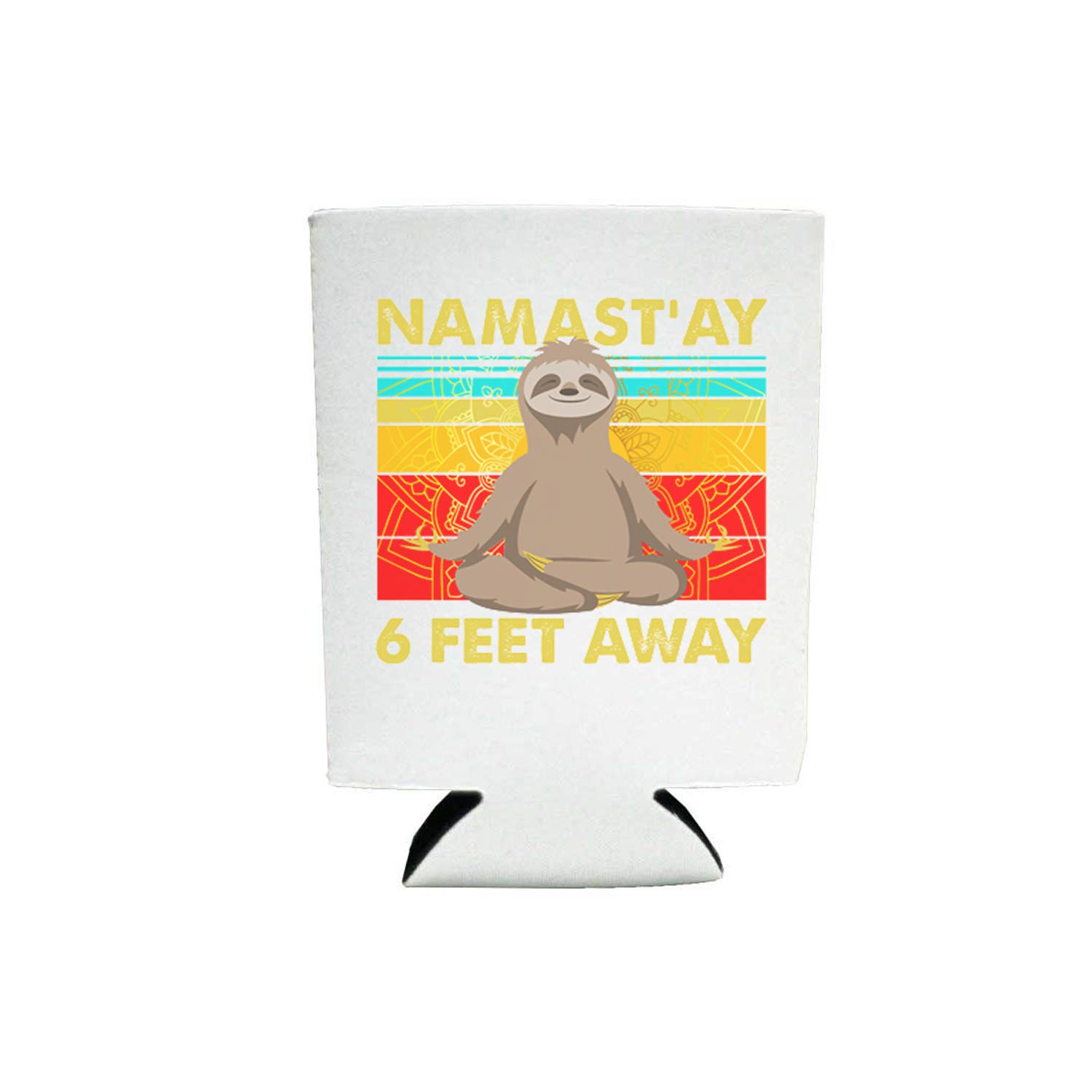 Namastay 6 Feet Away | Hilarious Quarantine Namast'ay Sloth Vintage Style Graphic Funny Novelty Gag Gift | 2 neoprene pack drink insulator