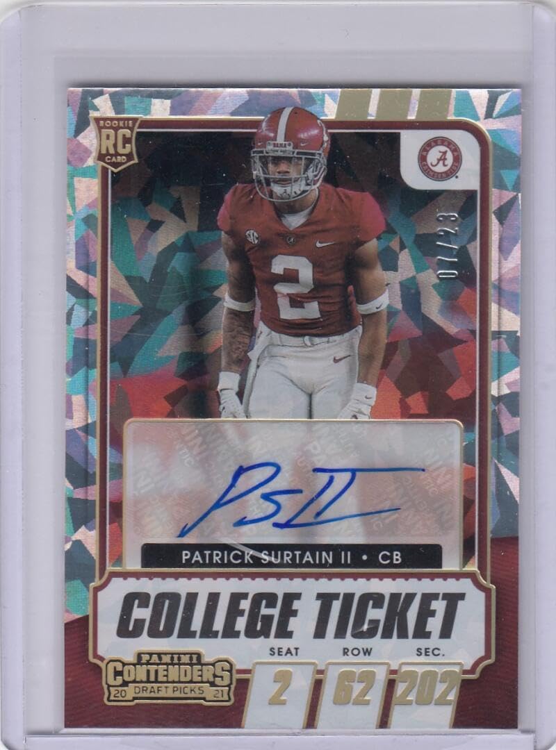 Football Trading Card 2021 Panini Contenders Draft College Ticket Cracked Ice #151 Patrick Surtain II EX/NM Auto 7/23