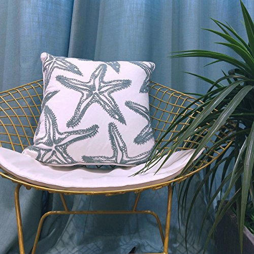 Only Cover,FINOHOME Embroidery Lake Blue Starfish Throw Pillow Cover,Ocean Series Nautical Decorative Pillow Case Cushion Cover for Sofa Coastal Beach Theme Home Decor 17x17 - Image 5