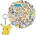 GTOTd Pegatinas para Pokémon (100 unidades, con llavero Pikachu, Anime Merch Regalos para ordenador portátil, botella de agua, adolescentes y niñas