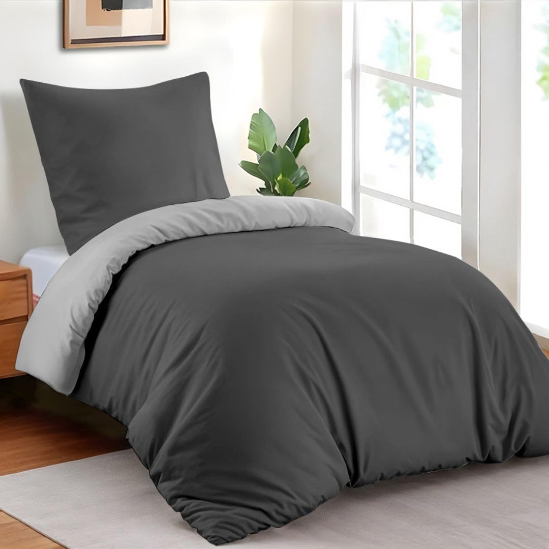 Dreamzie Copripiumino Singolo 135x200 cm con 1 Federe 50x70 cm - Grigio Scuro/Grigio Chiaro Set Copripiumino Singolo 135 x 200